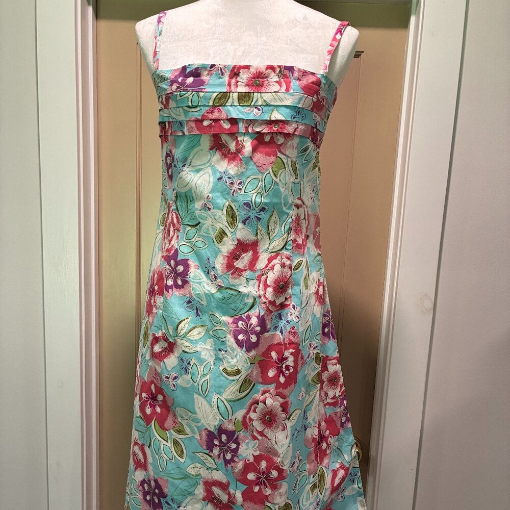 Blue and pink floral, cotton sundress by Karavan. New, size medium.
